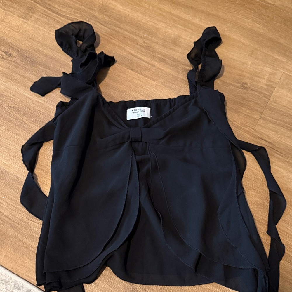 Beginning Boutique Black Ruffle Strap Blouse